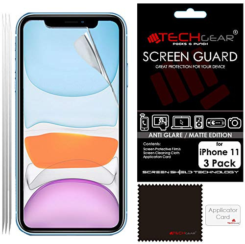 TECHGEAR [Pack of 3] Matte Screen Protectors for iPhone 11 - ANTI GLARE/MATTE Screen Protectors With Cleaning Cloth & Application Card Compatible with Apple iPhone 11