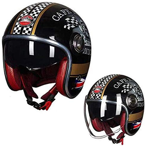 ZLYJ Casque Face Ouverte de Moto, 3/4 Demi-Casque Harley Vintage, pour Adulte Hommes Femmes Scooter Locomotive, ECE Homologué, Noir Blanc