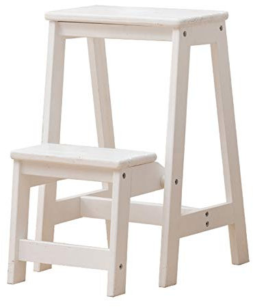 WYF-ZB Household Step Stools Folding 2 Steps Ladder Chairs Wood White Lightweight and Foldable for Child Adult Kitchen or Home Stepladders - 150kg Capacity