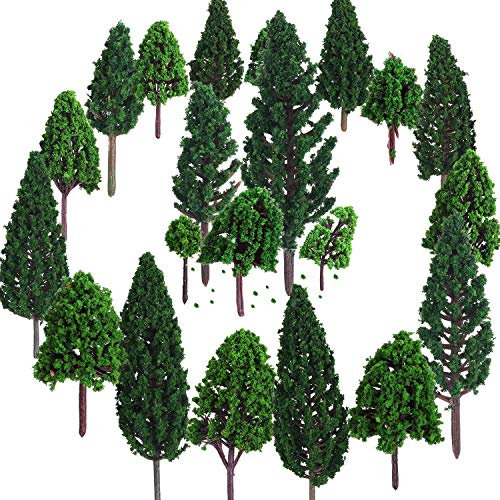 ANCLLO 28 Stücke Modellbäume 3-10cm Gemischte Architektur Sand Tisch Modellbäume für DIY Landschaft Landschaft Natur Grün