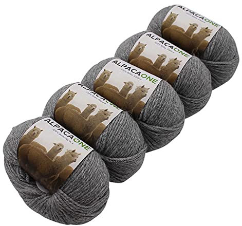 5-Pack Alpaka Wolle Silbergrau 100% Baby Alpaka 5x50g