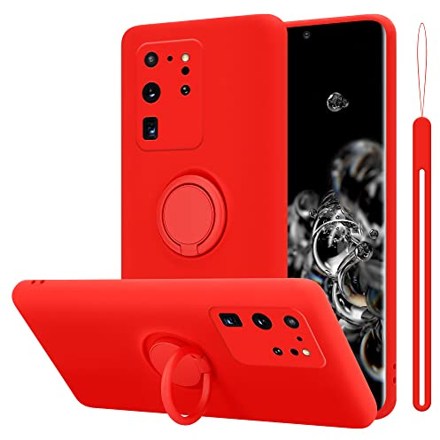 Cadorabo Hülle kompatibel mit Samsung Galaxy S20 Ultra Schutzhülle TPU Silikon Case Liquid Design mit Ring Slim Kratzfest Liquidsilikon Microfaser Case Hülle für Galaxy S20 Ultra in Rot