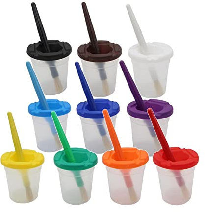 10er Pack Farbbecher mit Deckel, Farbbecher Set, Auslaufsicher
