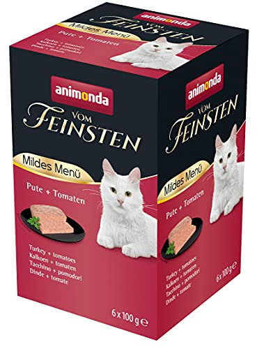 animonda vom Feinsten Katzenfutter nass mildes Menü, Pute + Tomate (6 x 100g), getreidefreies Katzenfutter nass ohne Zucker, mit frischen, fleischigen Zutaten