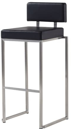 MOCHIYIA Barhocker Cuci Rindsleder Schwarz -Gold gebürstetes Edelstahl | Leder Hocker Esszimmer