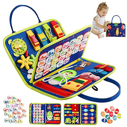 TenFans Busy Board - Montessori Activity Board für 3 4 5-jährige - Sensorisches Lernspielzeug - Pädagogisches Reisespielzeug für Kleinkinder - Grundkenntnisse für Jungen und Mädchen.