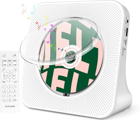 Portable CD Player for Home, ROADOM Desktop CD Players with Speakers, Small CD Player for Kids, Combo with Bluetooth/FM Radio/Stereo Sound/LED Display/USB Drive/AUX/Timer/Repeat