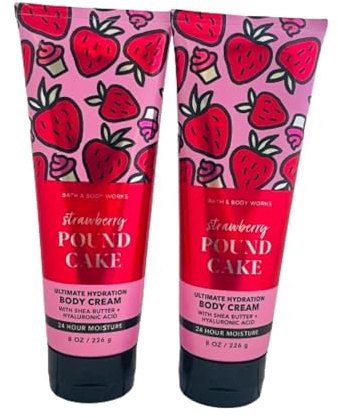 Bath and Body Works Strawberry Pound Cake 2 Pack Ultra Shea Body Cream 8 Oz. (Strawberry Pound Cake)