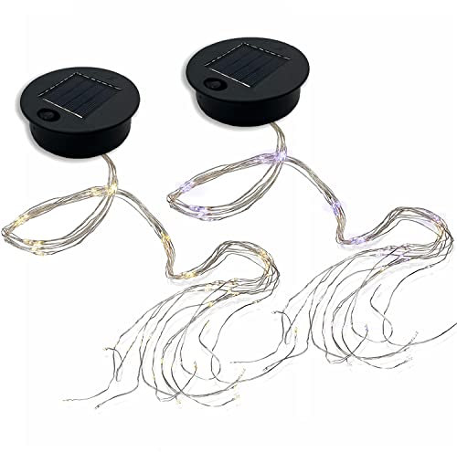 2 Pack Solar Watering Can String Lights Replacement Top - Round Solar Panel Waterproof 32in LED Copper Wire Lantern Lighting Accessories Solars Lamp Battery Box DIY Garden Patio Decor(Warm/Cold)