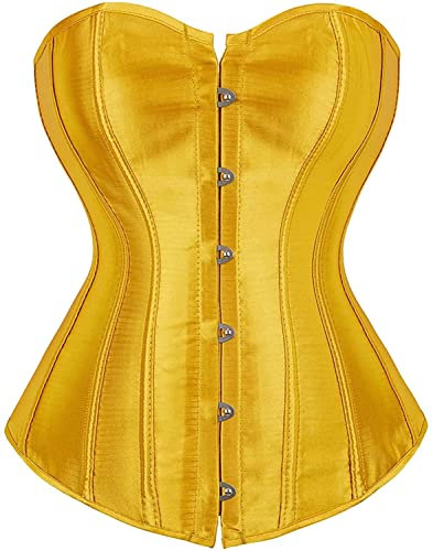 Josamogre Yellow Corset Top Overbust Bustier Satin Basques Sexy Vintage Plus Size L