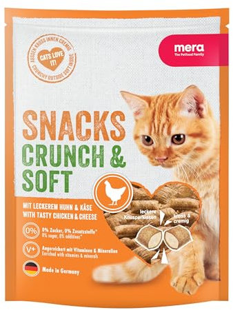 MERA Crunch & Soft mit Huhn & Käse, 200g köstliche Katzen Leckerlies, nahrhafter Katzensnack voller Vitamine und Mineralien, Knuspersnack mit cremiger Füllung
