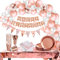 iZoeL Decorazioni per Feste in Oro Rosa, 16 Ospiti Stoviglie Striscione Buon Compleanno Coriandoli Tovaglie Piatti Tovaglioli Bicchier Carta Cannucce Palloncini, Ragazza Compleanno Decorazioni