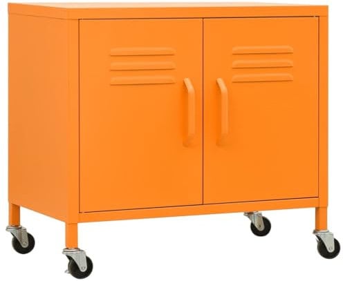 vidaXL Lagerschrank Orange 60x35x56cm Stahl Sideboard Schrank mit Rollen Büroschrank Metallschrank Aufbewahrungsschrank Büromöbel Stahlschrank