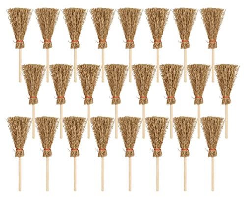 SEWACC Stück Mini-Strohbesen mit roten Seilen, künstlicher Halloween-Strohbesen, Mini-Hexenbesenstiel-Besen für Kostüm, Cosplay, Party