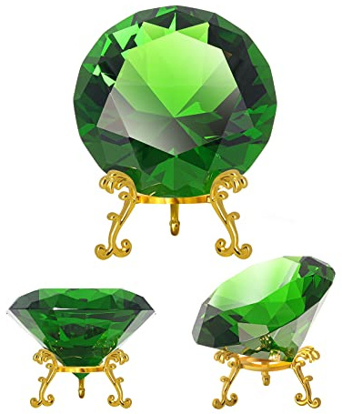SWTHONY Grüner Kristall-Diamant-Briefbeschwerer, Diamant-Hintergrund für Nagelbilder, Igel, Chaos, Smaragd, großer künstlicher Diamant mit goldfarbener Metallbasis, 80 mm, Grün, 80 mm
