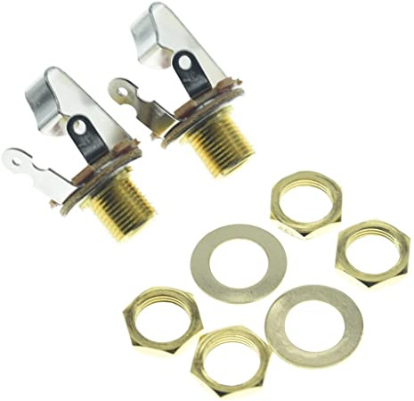 KAISH Gold Premium 2er-Pack Messing Material metrisches Gewinde Audio 1/4 Zoll Buchse Gitarre / Bass Ausgang / Eingang Jack 6,35 mm TS Mono Panel Mount Jack Socket mit Muttern und Unterlegscheibe