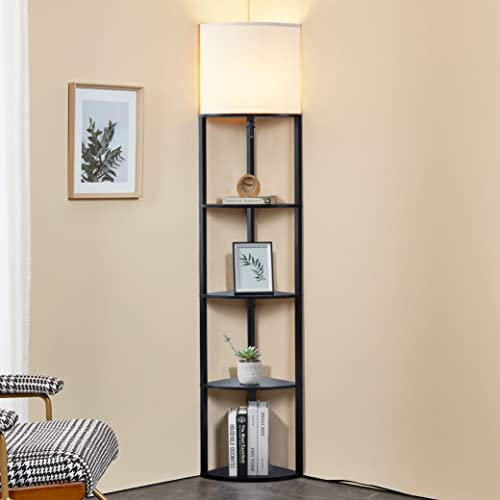 ATAMIN Alvis Edge 72 Floor Lamps for Living Room Decor, Tall Lamp for Bedroom, Modern Corner Shelf Lamp, Sturdy Floor Lamp with Shelves, Standing Lamp with Book Shelves, LED Lamp Shelf (Black)