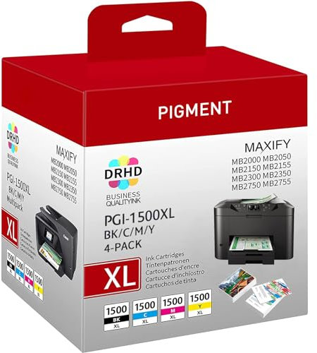 4er-Pack 1500XL Kompatibel für Canon PGI-1500XL PGI 1500 XL Multipack Druckerpatronen (Schwarz, Rot, Blau, Gelb) für Canon Maxify MB2750 MB2050 MB2150 MB2155 MB2300 MB2350 MB2755 (Non-OEM)