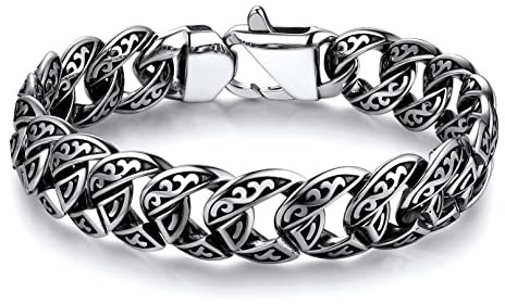 Bandmax Wikinger Panzerarmband Männer Keltischer Knoten Armband Edelstahl Kubanisches Armband Manschette Armband für Jungen Biker Wikingerschmuck Länge 23 CM