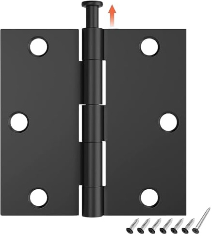 HOSOM 12 Pack 3.5 x 3.5 Black Square Door Hinges, Matte Black Interior Door Hinge for Bedroom Bathroom Door, 3 1/2 Inch Door Hinges Square Corner with Removable Pin