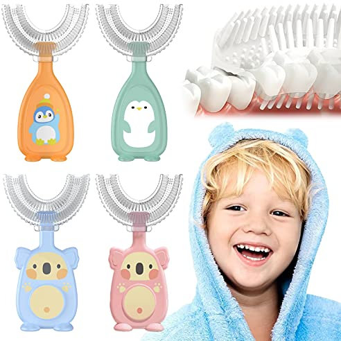 BDSHUNBF 4PCS Cepillo de Dientes Bebés y Niños, U Cepillo de Dientes, Cabezal Redondeado Cerdas Suaves, Limpieza Completa 360 Grado, Delicado para Encías y Dientes, Entrenamiento, Portátil