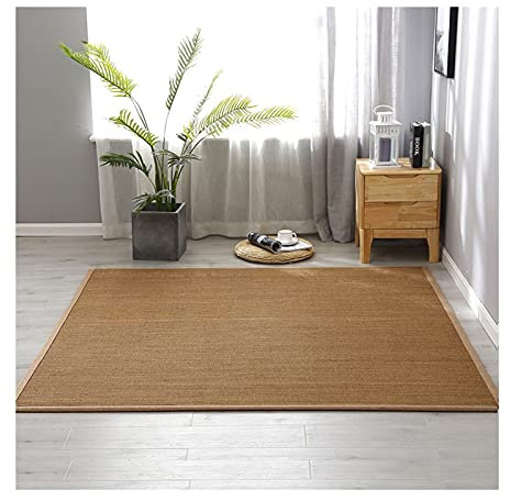MERAXI Tapis en Bambou Naturel, Tapis de Sol Antidérapant pour Baie Vitrée Fabriqué à la Main, Tapis Durable en Fibre de Balcon pour Salon Clubhouse, (Color : Brown, Size : 140x200cm)