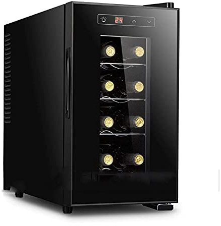 Wine Cellar Cooler - Small Freestanding Black Refrigerator with Glass Door, Lock, Digital Temperature Control - 8 Bottle Countertop Cooler