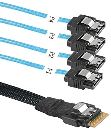 XMSJSIY Slimline SAS 4.0 SFF-8654 4i 38 Pin Host zu SATA 7 Pin X4 Ziel Festplatte Server Datenübertragungskabel Array Laufwerkskabel für Computer mit 0.5M