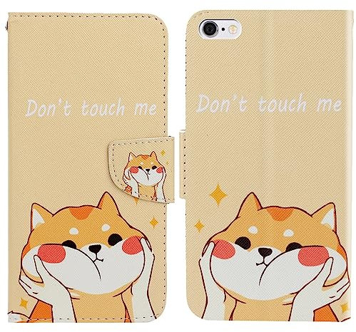 Verpotex Kompatibel mit iPhone 6S Plus/6 Plus Hülle, Handyhülle Lederhülle Leder Klappbar Flip Case Tasche Magnet Wallet Klapphülle Schutzhülle Hülle iPhone 6S Plus/6 Plus (5,5 Zoll) (Shiba Inu)