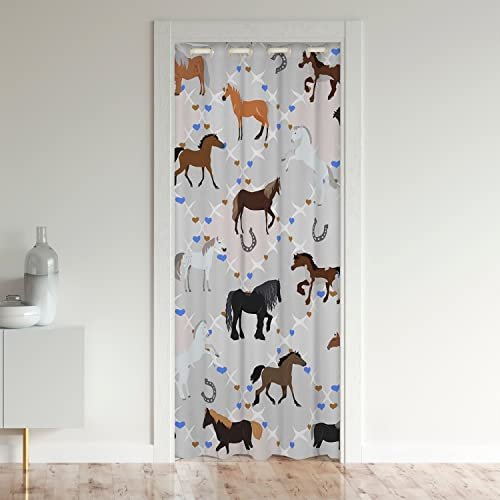 Horse Closet Door Cover Curtain - Plaid Wild West Thermal Insulated Curtains for Bedroom - 106x203cm 1 Panel