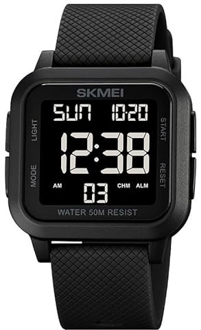 Ziyan Digitale Sportuhr für Herren, Armbanduhr Digital Uhr wasserdichte LED-Armbanduhr mit Stoppuhr, Countdown-Timer (Schwarz - Schwarz)