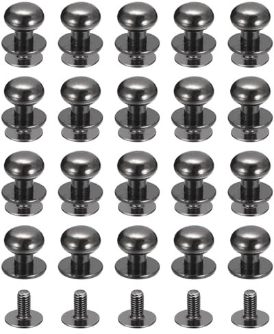 QUARKZMAN 9mm Kugelkopf Nietenstift mit Schraubverschluss, 20 Stück Hohlnieten Ledernieten Rundkopf Knopf Nieten für Leder DIY Lederhandwerk Handtasche Gürtel, Metallisch Schwarz