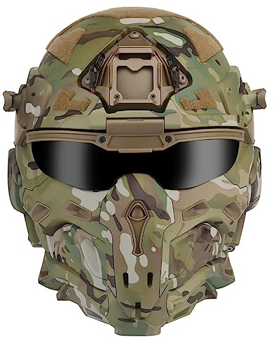 BUCKIT HL-98 Taktischer Helm für Outdoor Airsoft Sport, Militär Taktische Vollgesichtsmaske mit eingebautem Kommunikations-Kopfhörer, Anti-Beschlag-Fans, aufklappbares Visier für CS Spiel Paintball