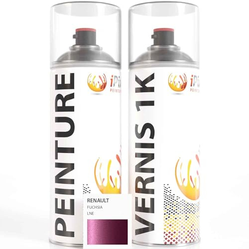 ipixline Kit Retouche Peinture Carrosserie Voiture - Bombe Aérosol Peinture Auto 400 ml, Vernis Brillant 1k 400 ml - Compatible avec Renault - Fuchsia LNE