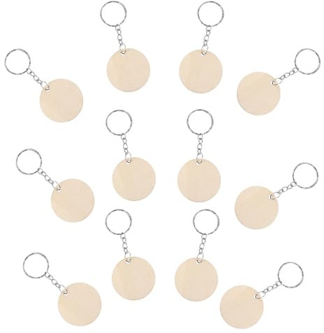 DIYEAH 1set DIY Wooden Key Chain Blanks Unfinished Round Wood Key Holders for Custom Crafts Name Tags and Party Decorations for Personalization and Creative Projects