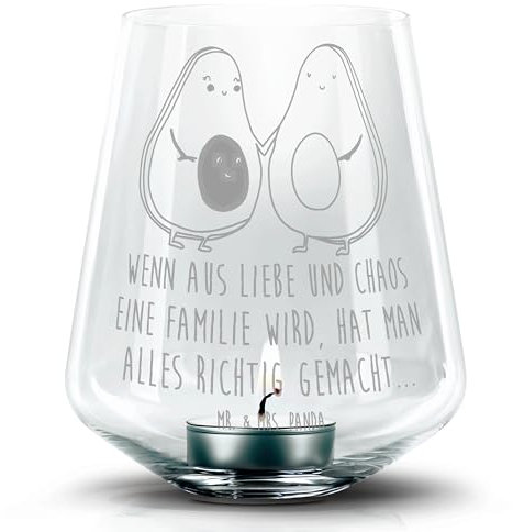 Mr. & Mrs. Panda Gravur Windlicht Avocado Pärchen - Geschenk, Vegan, Avocuddle, Frucht, Babyparty, Veggie, Avocados, Schwangerschaft, Kerzenglas,