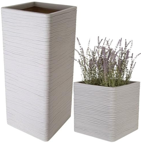 STORM TRADING GROUP Stone Effect Amalfi Square & Tall Flower Planters Ideal For Home, Balconies, Gardens, Greenhouses & Patios (2, Amalfi Square (30cm))