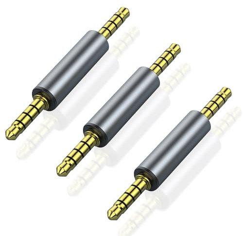 HATMINI 3er-Pack 3,5-mm-Audio-Adapter, 3,5-mm-1/8-Zoll-TRRS-Stereo-Klinkenadapter, 3,5-mm-Stereo-Stecker, vergoldete Anschlüsse, für Mobiltelefone, Tablets, Auto-Audio, Lautsprecher(M bis M)