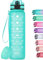 MEITAGIE 1L Motivational Sports Water Bottle with Straw & Time Maker,Leakproof with BPA Free Lid,Toxin Free Plastic Drink Bottle Design for Sports Gym Office Running (Green)