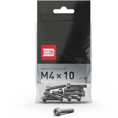 INBUS® Zylinderschrauben mit Innensechskant M 4 x 10 (DIN 912 / ISO 4762, Edelstahl A2), 10 Stück — Das Original