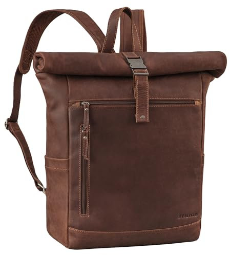 STILORD 'Lutz' Grand Sac a Dos Roll Top Cuir Sac à Dos Homme Travail Voyage Sport Sac à dos Ordinateur 17 pouces Laptop Backpack en Cuir Veritable, Couleur:torres - marron