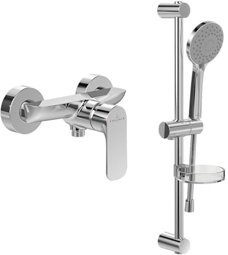 Villeroy & Boch O.novo Duschset Aufputz (2 in 1 Bundle), Duschsystem mit Duscharmatur, Handbrause, Handbrauseschlauch, Duschstange inkl. Handbrausehalter, Chrom