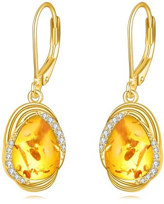 POPLYKE Boho Bernstein Drop Ohrringe für Frauen - Sterling Silber Bernstein Leverback - 30mm