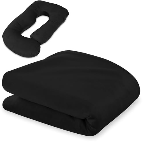Bezug für schwangerschaftskissen stillkissen xxl Seitenschläferkissen pregnancy pillow groß komfortkissen J Form Lagerungskissen schlafkissen abnehmbarem Bezug Seitenschläfer 190 cm Schwarz