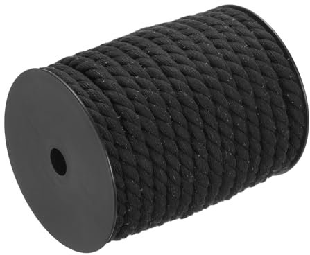 QUARKZMAN Corde en Coton à 3 Brins Torsadée, Corde Tressée, Noire 23M/25 Yards 10mm de Diamètre pour Suspendu Murale, Suspendu de Plante, Tricot, Nœuds de Macramé