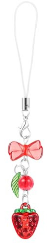 LLOUSSAK Strawberry Phone Charm, Cute Pink Strawberry Phone Charm, Accessories for Women Phone Bag Camera Pendants Decor