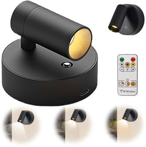 Spot LED avec batterie avec télécommande, applique murale, 3 températures de couleur, intensité variable, rechargeable par USB, sans fil, avec fonction de minuterie, spot pour art plantes, portraits