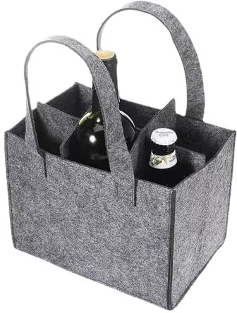 PMTFUMY 1 Pack of Grey Wine Bottle Tote Bags,Felt Wine Bottle Carrier Bag for 6 Bottles , Tote with Handle for Wine, Beer, Champagne, and Drinks