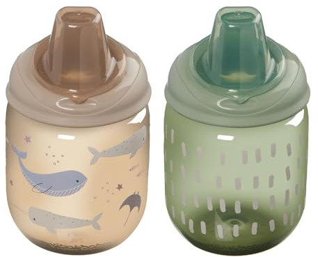 Vital Baby Hydrate Little Sipper Cup for Weaning 270ml, Non-Spill Silicone Spout, EarthSmart Biodegradable, Easy Clean & Hygiene Cover, 6m+, BPA-Free, 2 Pack