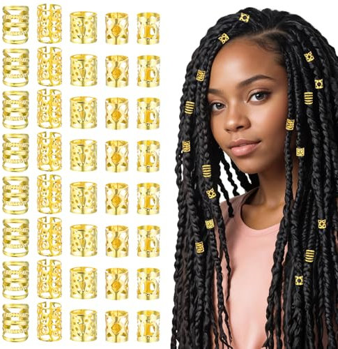 100 Pcs Gold Hair Jewelry Braid, Gold Dreadlock Beads Hair Accessories Rings Clips Dread Locks Metal Braiding Cuffs Adjustable Braiding Cuffs for Women Girls Braid Decoration